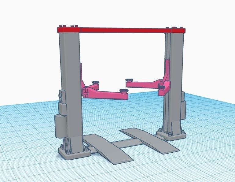 ADJUSTABLE 2 POST CAR LIFT 1/64 MODEL DIORAMA