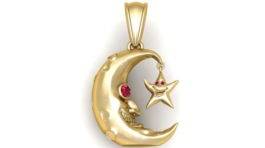 Gold Moon and Star Pendant