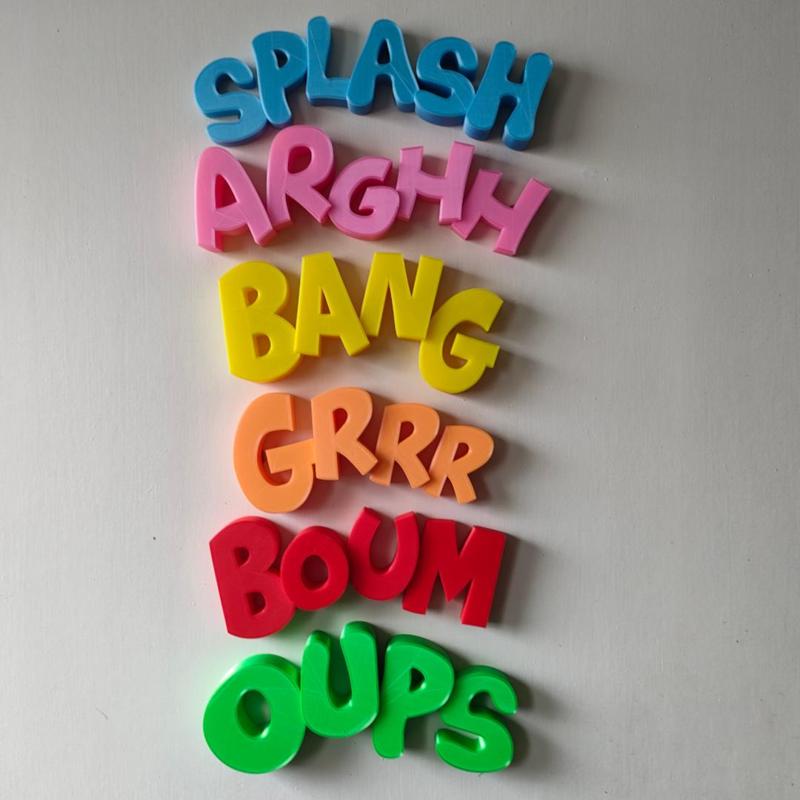 3d onomatopoeia, Boum, Arghh, Grrr, Bang...