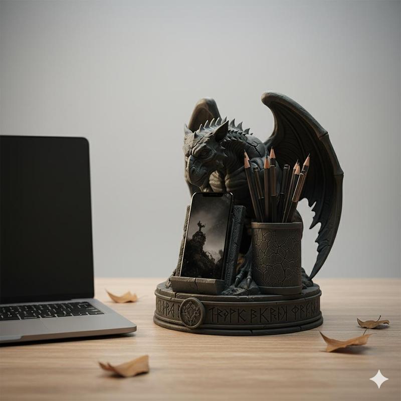 Gargoyle Guardian Desk Organizer – Gothic Phone & Pen Holder