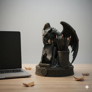 Gargoyle Guardian Desk Organizer – Gothic Phone & Pen Holder