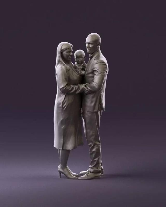 001048 man in gray suit woman in black baby 3D Print Ready