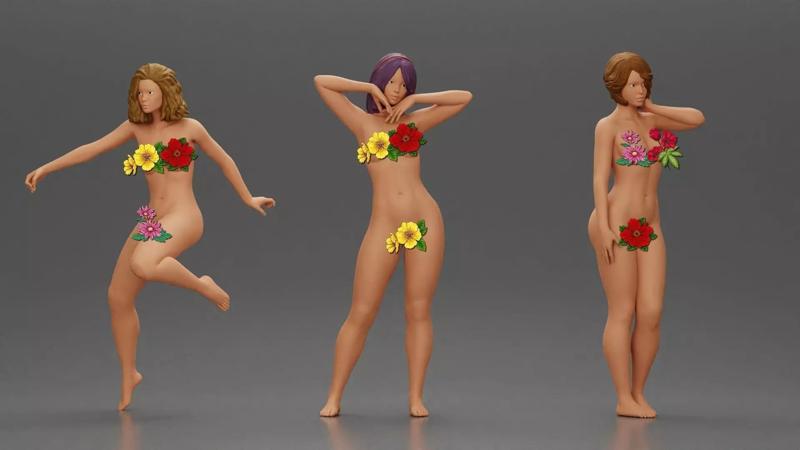 Girl in mini dress heels with short hair places her hand on neck