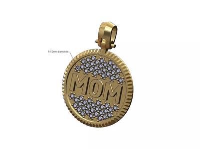 MOM diamond iced fluted bezel 25mm pendant with bail