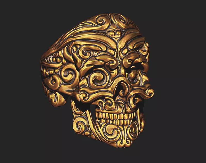 Vintage ornamet skull jewelry ring Day of the dead  3d printable