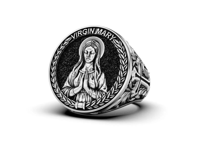 Virgin Mary Signet Ring 3D Model Catholic Jewelry STL