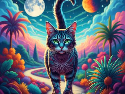 Psychedelic Feline Odyssey CMYK full color lithoph