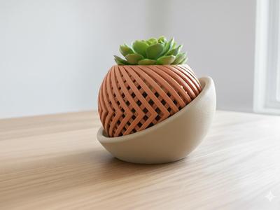 Modern Woven Indoor Planter with Drip Tray