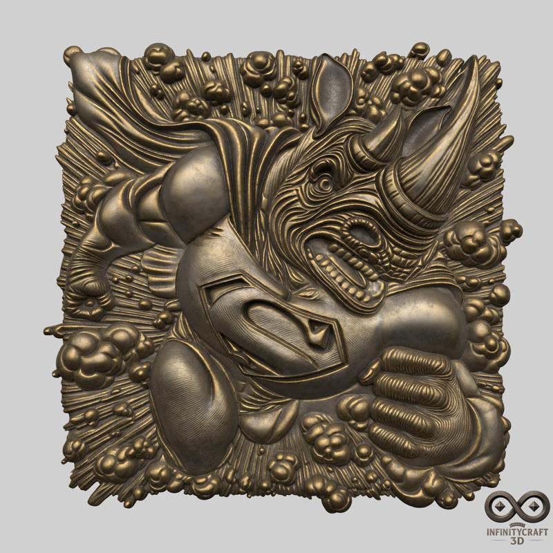Rhino Superhero Relief – 3D Power Beast Wall Art for CNC or Print