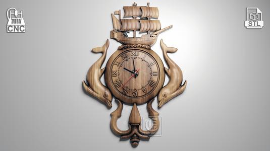 Dolphins Wall Clock - 3D STL file for CNC