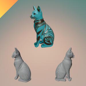 Egyptian Cat Sculpture — Bastet Inspired Home Decor Statue for 3D Printing (STL + Textured GLB)