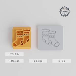Sock Stamp Tile Set, 5 Motif Sizes for Clay, Cookies & Fondant, Festive Christmas Stocking Design PRODUCT_5449