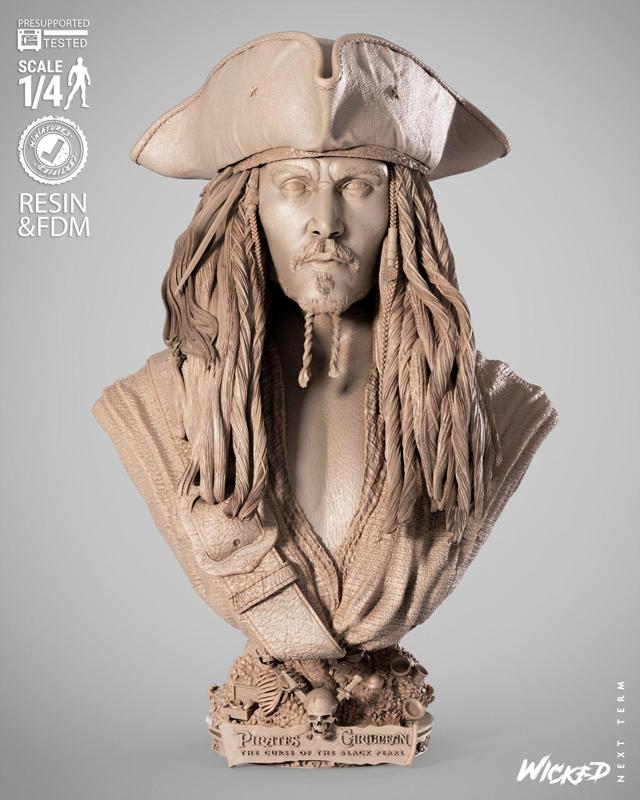 WICKED MOVIES JACK SPARROW PORTRAIT BUST: TESTED AND READY FOR 3D PRINTING