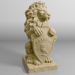 Lion Sculpture with "Welcome" Sign: Regal and Inviting
