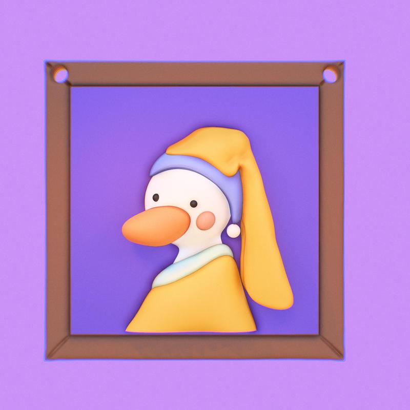 (Duck) girl with a pearl earring - Cute 3d Vermeer's Painting frame