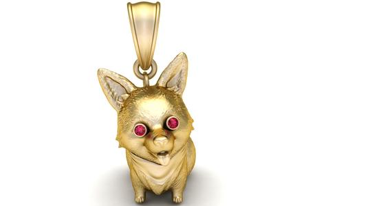 3D gold dog pendant