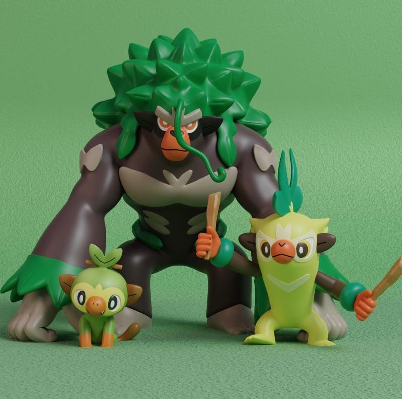 Pokemon - Grookey, Thwackey and Rillaboom with 2 poses