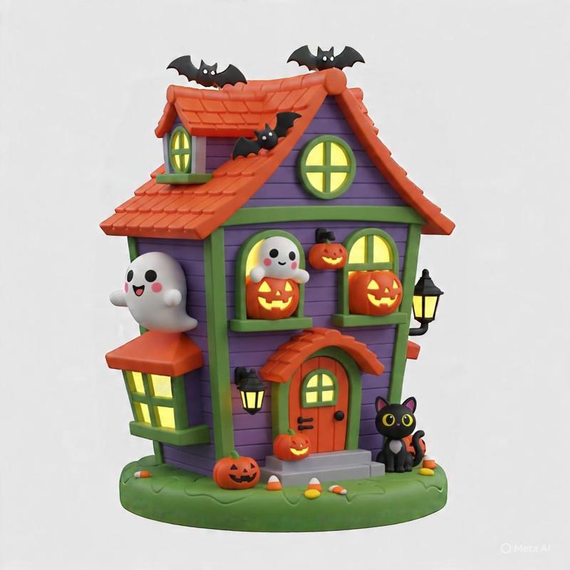 Spooky halloween house with chibi pumpkins
