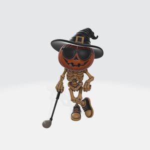 Halloween Skeleton Golfer 3D Model | Pumpkin Head Skeleton Playing Golf Figurine for 3D Printing