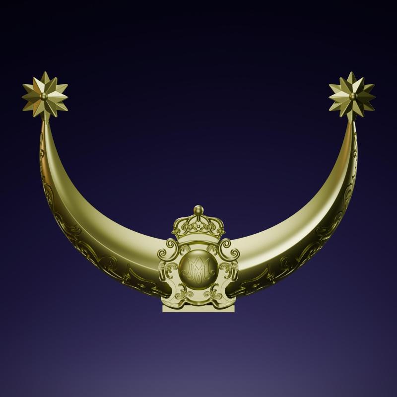 🌙 Media Luna Mariana con Estrellas y Monograma – Modelo 3D de Arte Sacro