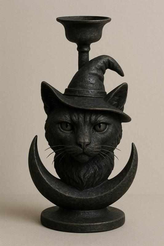 Witch Cat Head Candlestick
