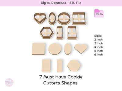 7 Must Have Cookie Cutter Shapes STL File, STL Cookie Cutter File, Instant Download, Cookie Stamp STL