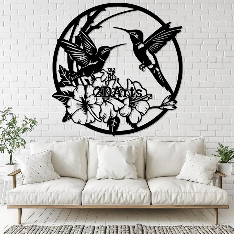 Hummingbirds with Flowers in Circle 2D Wall Art/Window Art