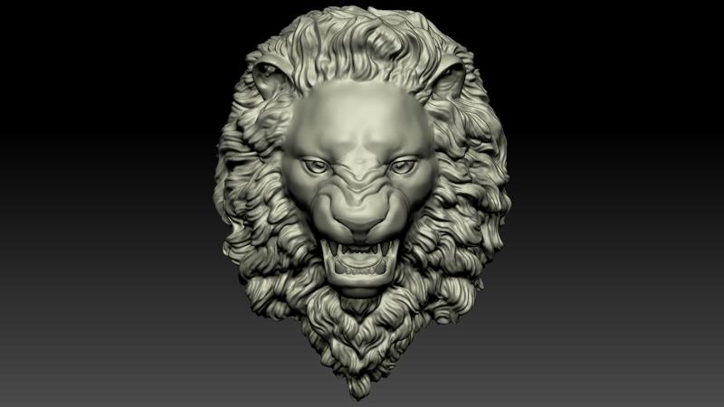Lion Head Relief 3D Print Model