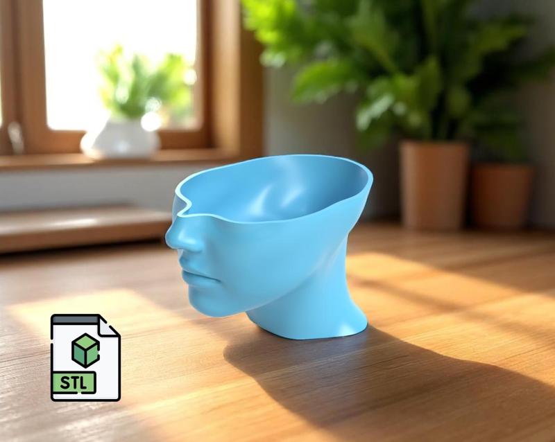 Face Planter STL | 3D Printable Pot with Calm Woman’s Face | With or Without Drain Hole | Succulent Decor | Artistic Sculpture File