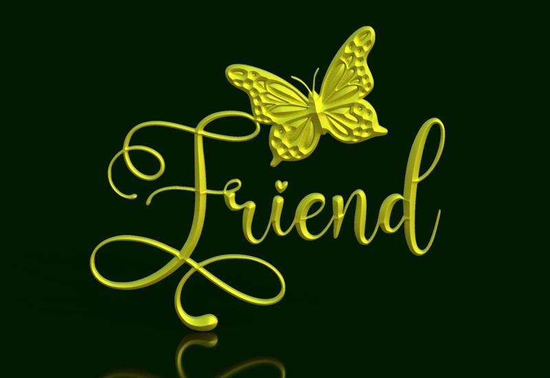 Winged Link: Cursive 'Friend' with Butterfly Sign