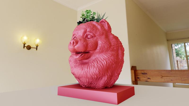 pomeranian bust statue planter pot flower vase stl 3d print file
