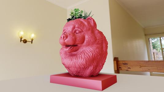 pomeranian bust statue planter pot flower vase stl 3d print file