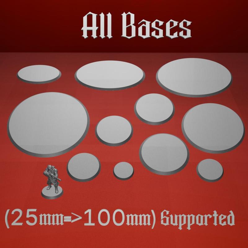 Bases / pedestal 25mm to 100mm Supported for tableTop, wargaming