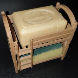 double bed with sponge and soap holder