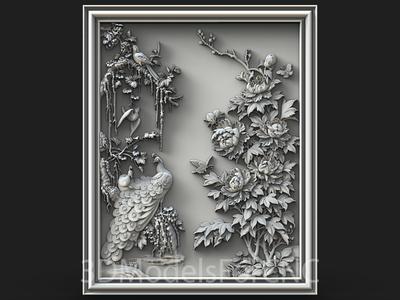 3D Model STL File for CNC Router Laser & 3D Printer Peacocks 1