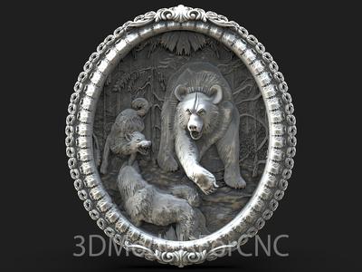 3D Model STL File for CNC Router Laser & 3D Printer Bear Fighting Wolves 1