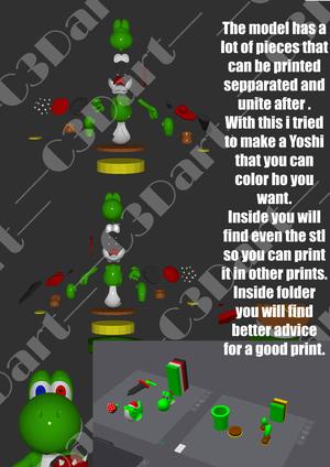 Yoshi 3D Print MultiPiece Colored