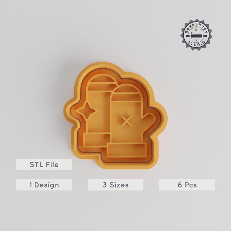 Cookie & Fondant Gloves Cutter Set, Shape Cutter & Stamp, Baking Accessory, Includes 3 Sizes S/M/L, 6 Pieces PRODUCT_5475