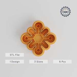 Snowflake Shape Cutter & Stamp Set, Winter Crystal Cookie Fondant Decor, 3 Sizes S/M/L, 6 Piece Christmas Frost Symbol 3D Print Model PRODUCT_4954