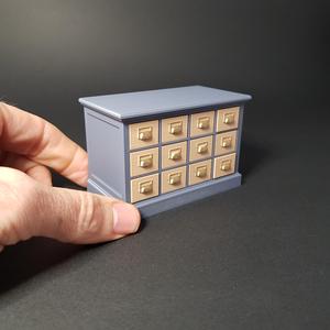 Miniature Working 12 Drawer Cabinet with 3 drawer handle styles - 1/12 scale
