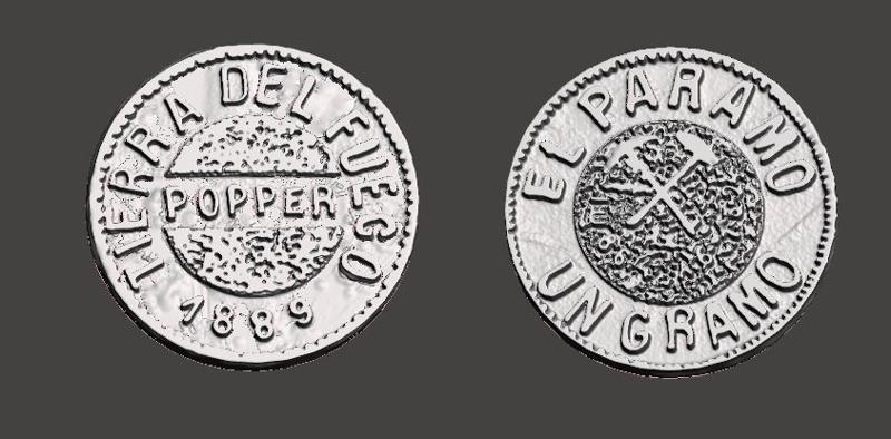 moneda token de la fiebre del oro de Tierra del Fuego Argentina 1 Popper