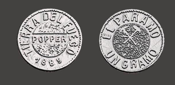 moneda token de la fiebre del oro de Tierra del Fuego Argentina 1 Popper