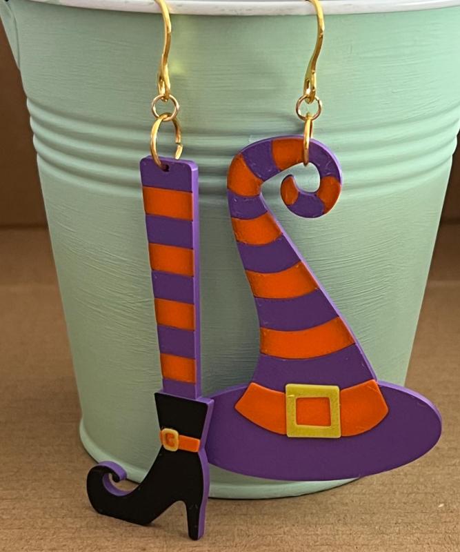 Halloween earrings witch hat and leg