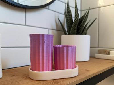Ripple Duo –  Toothbrush Holders with Wooden Tray