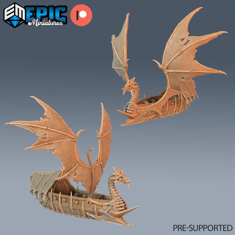 Dragon Bone Pirate Ship / Undead Corsair Sailing / Skeleton Ocean War Boat / Sea Warship