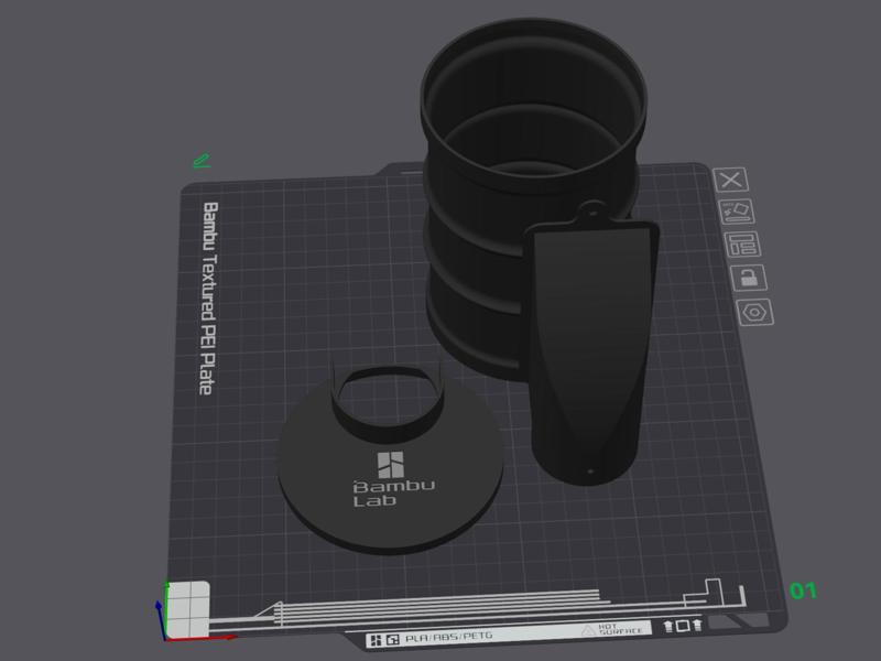 BAMBULAB X1C BARREL AND WASTE CHUTE