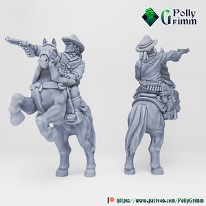 Tabletop historic miniature. Wild west set. Cowboy with gun and his faithful horse Ver