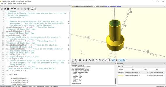 Vacuum hose adapter parametric with taper and ribs