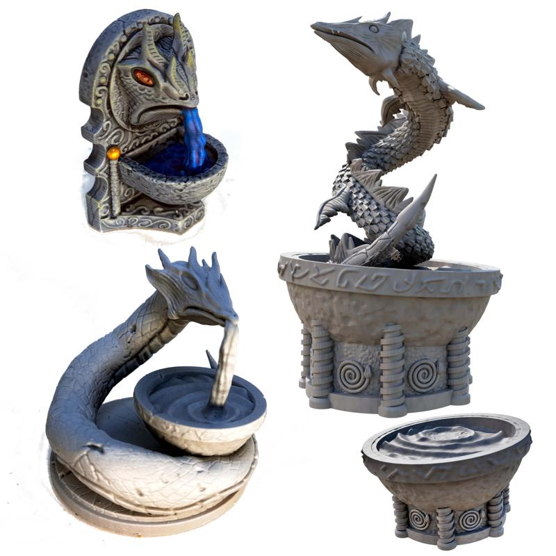 Sea Serpent Water Fountains and Statues Fantasy Tabletop Miniatures