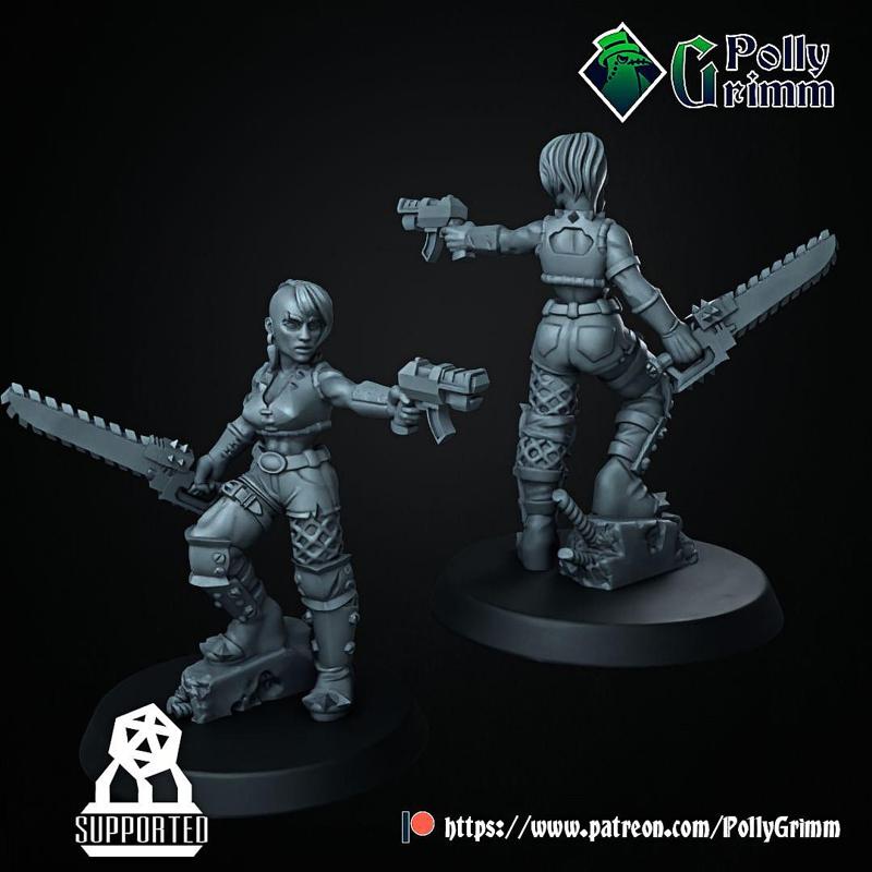 Tabletop sci-fi post apocalypse miniature. Wasteland Amazons.